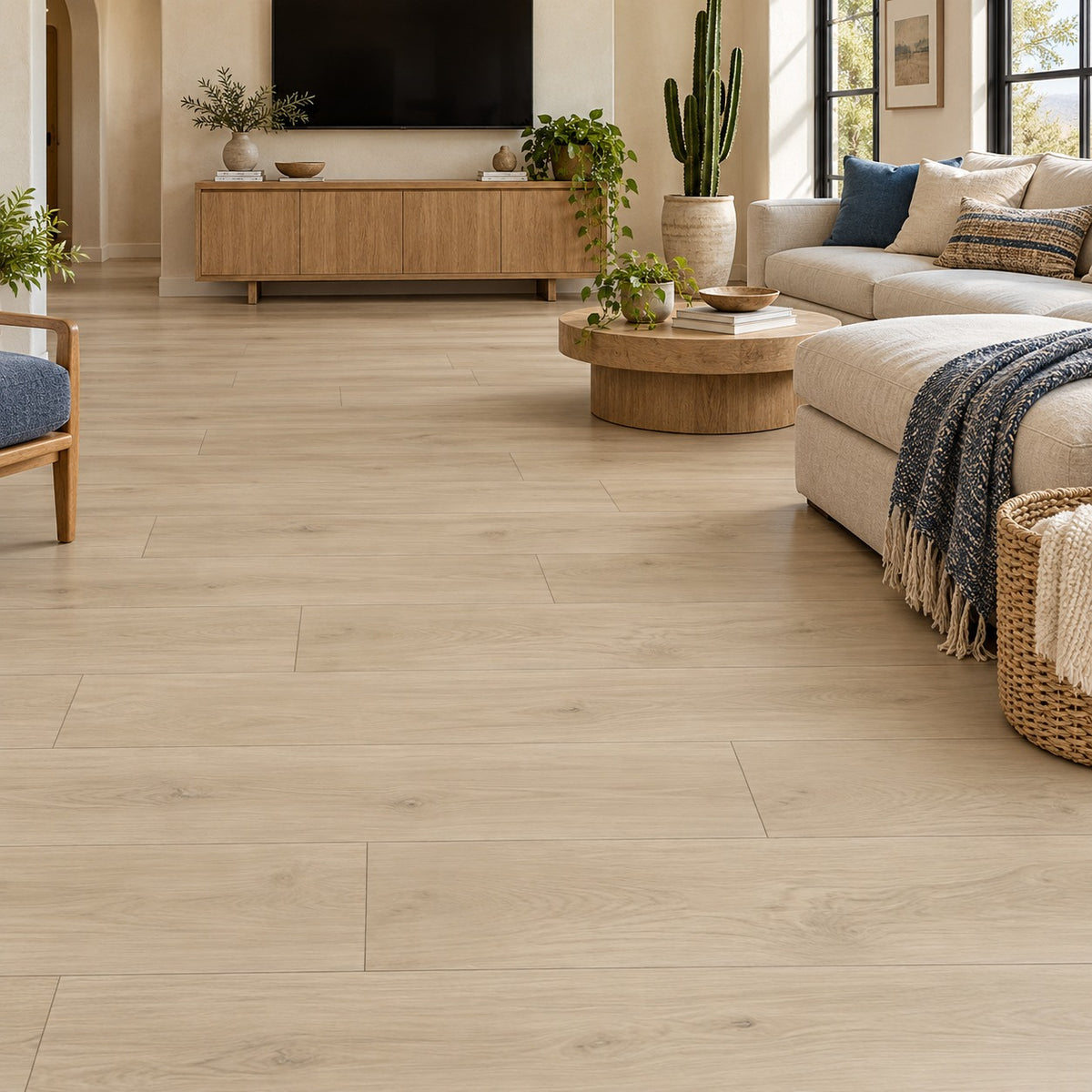 White River Cream Violet Waterproof Pure SPC™ Max Flooring installed in a family room
