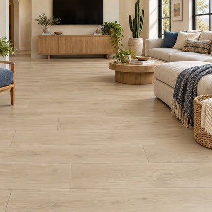 White River Cream Violet Waterproof Pure SPC™ Max Flooring installed in a family room