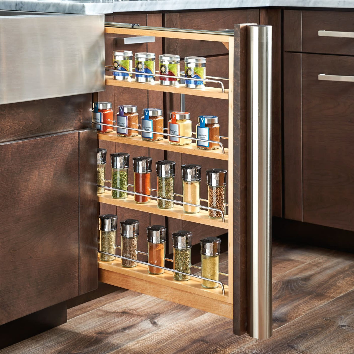 Rev-A-Shelf 3" Wood Base Cabinet Filler Pullout with Soft-Close, natural maple