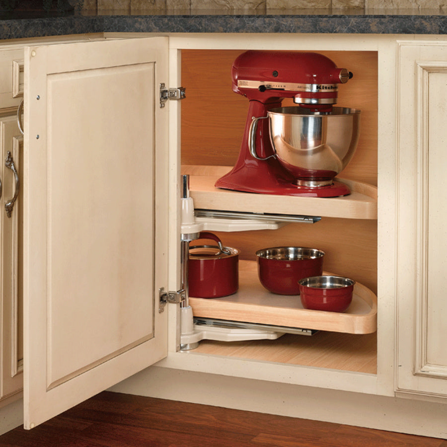 Rev-A-Shelf 35" Half-Moon 2-Shelf Wood Blind Corner Lazy Susan, natural maple