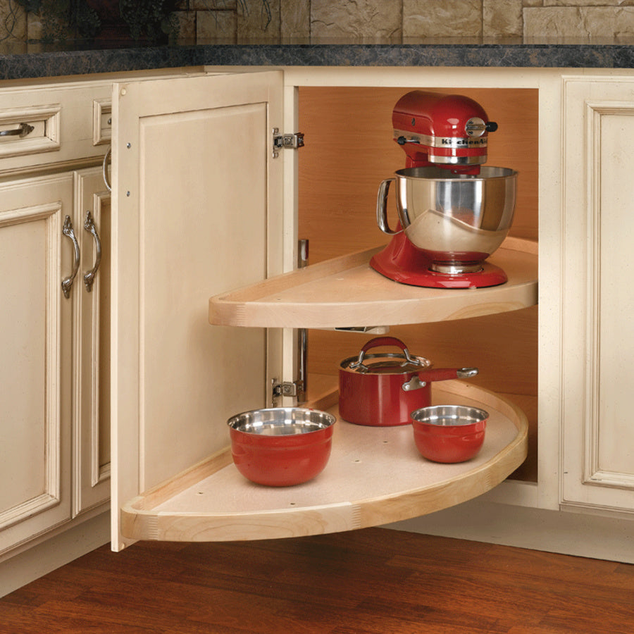 Rev-A-Shelf 35" Half-Moon 2-Shelf Wood Blind Corner Lazy Susan, natural maple