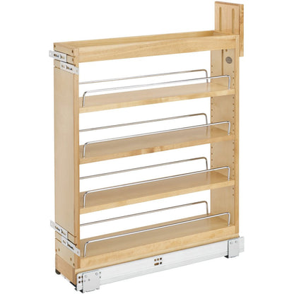 Rev-A-Shelf 5" Wood Base Cabinet Pullout Organizer with Soft-Close, natural maple