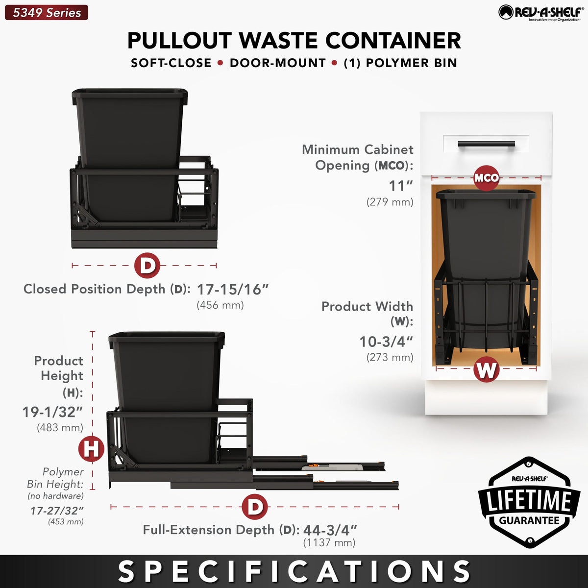 Rev-A-Shelf Aluminum Pullout Waste Container with Soft-Close