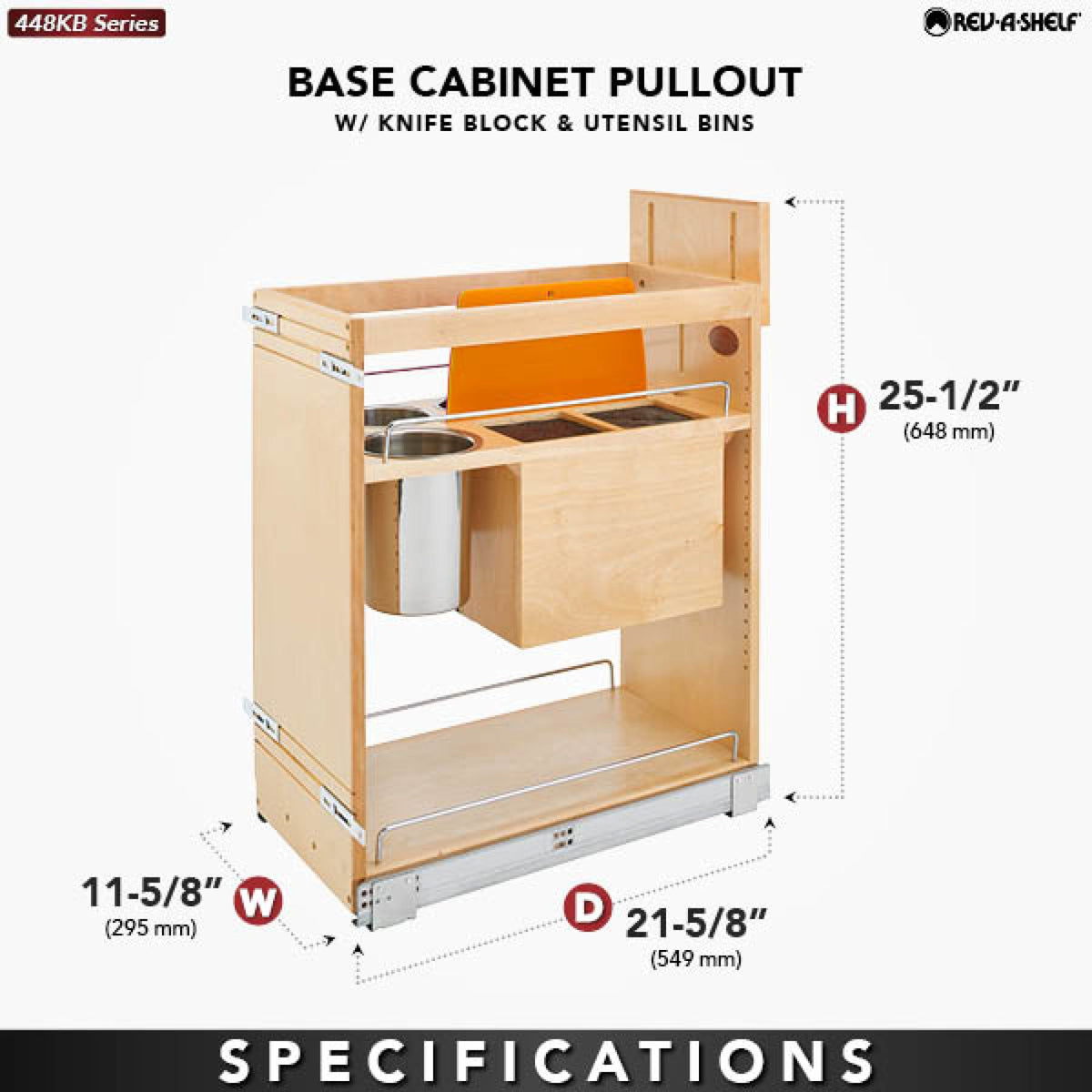 Rev-A-Shelf Base Cabinet Pullout with Knife Block & Utensil Bins, maple