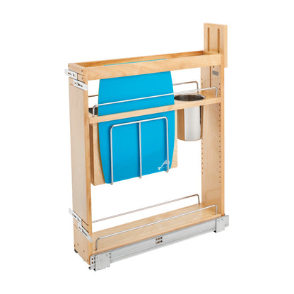 Rev-A-Shelf Base Cabinet Pullout with Knife Block & Utensil Bins, Maple, 9"
