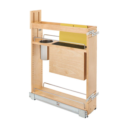 Rev-A-Shelf Base Cabinet Pullout with Knife Block & Utensil Bins, Maple, 9"