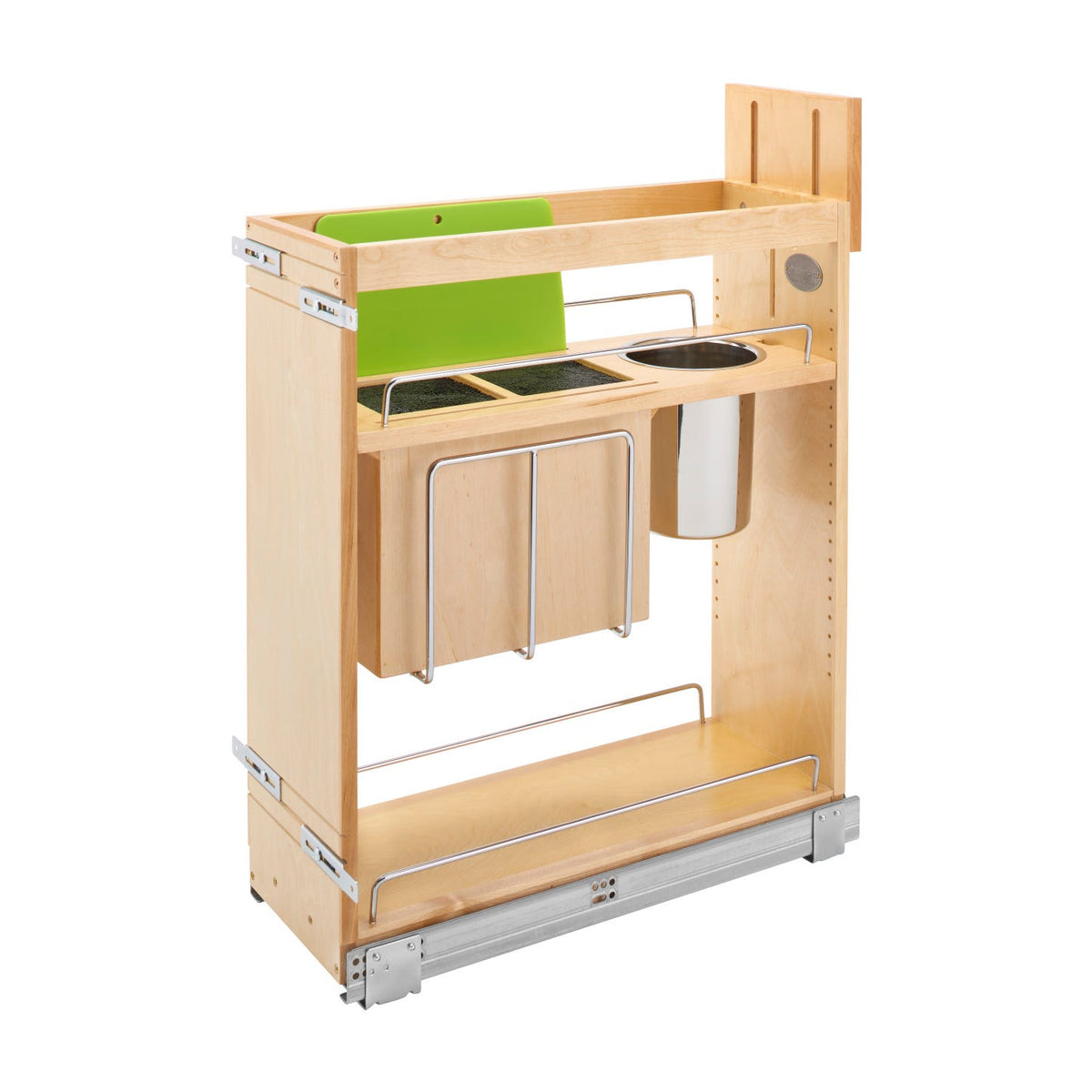 Rev-A-Shelf Base Cabinet Pullout with Knife Block & Utensil Bins, Maple, 12"