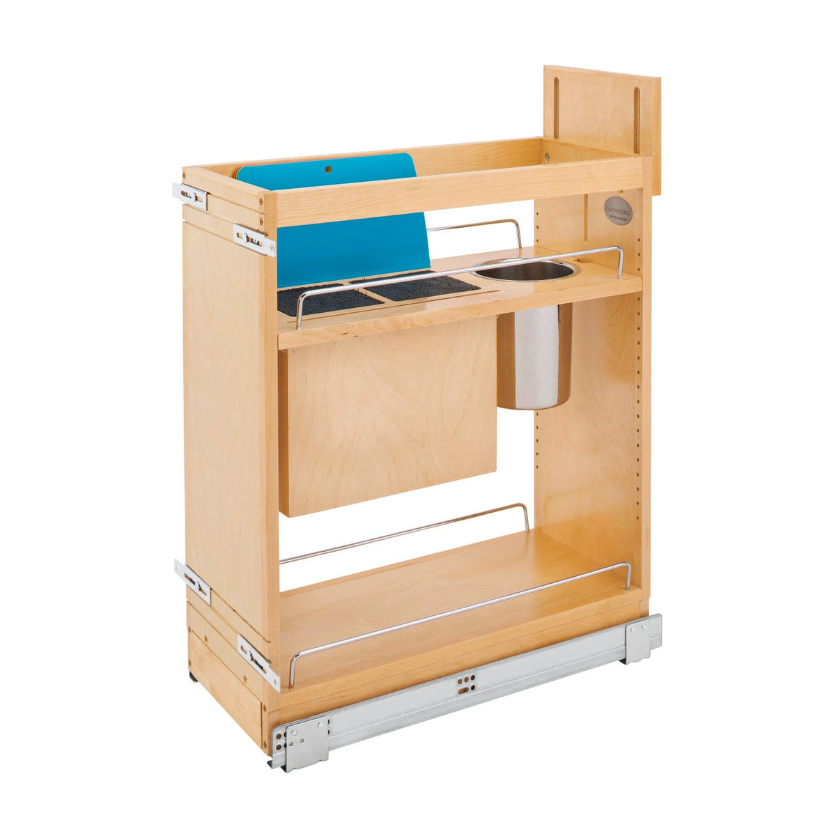 Rev-A-Shelf Base Cabinet Pullout with Knife Block & Utensil Bins, Maple, 12"
