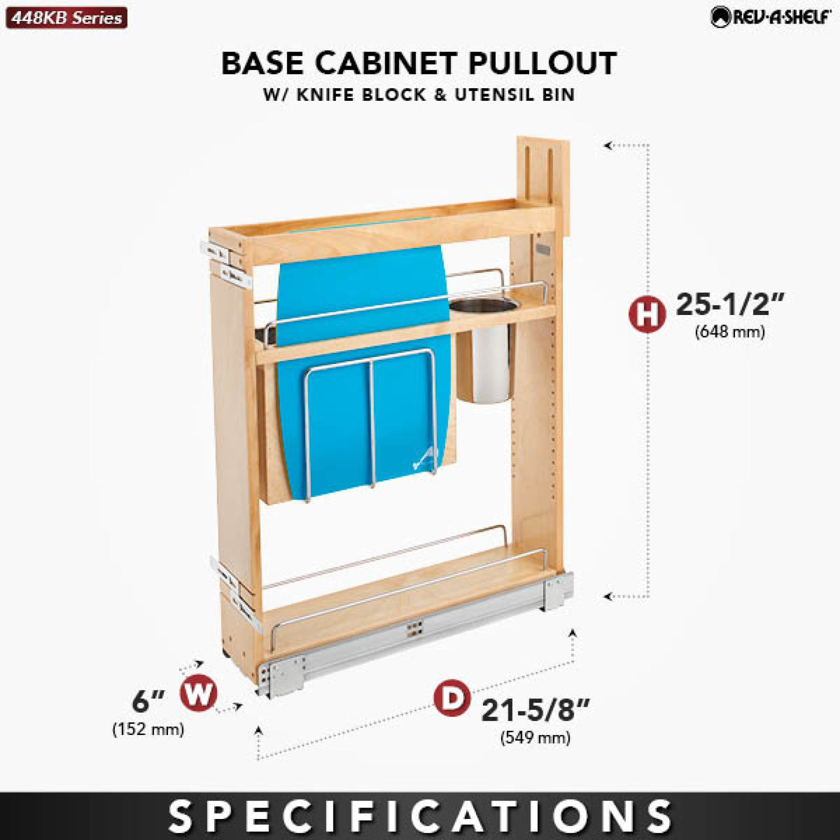 Rev-A-Shelf Base Cabinet Pullout with Knife Block & Utensil Bins