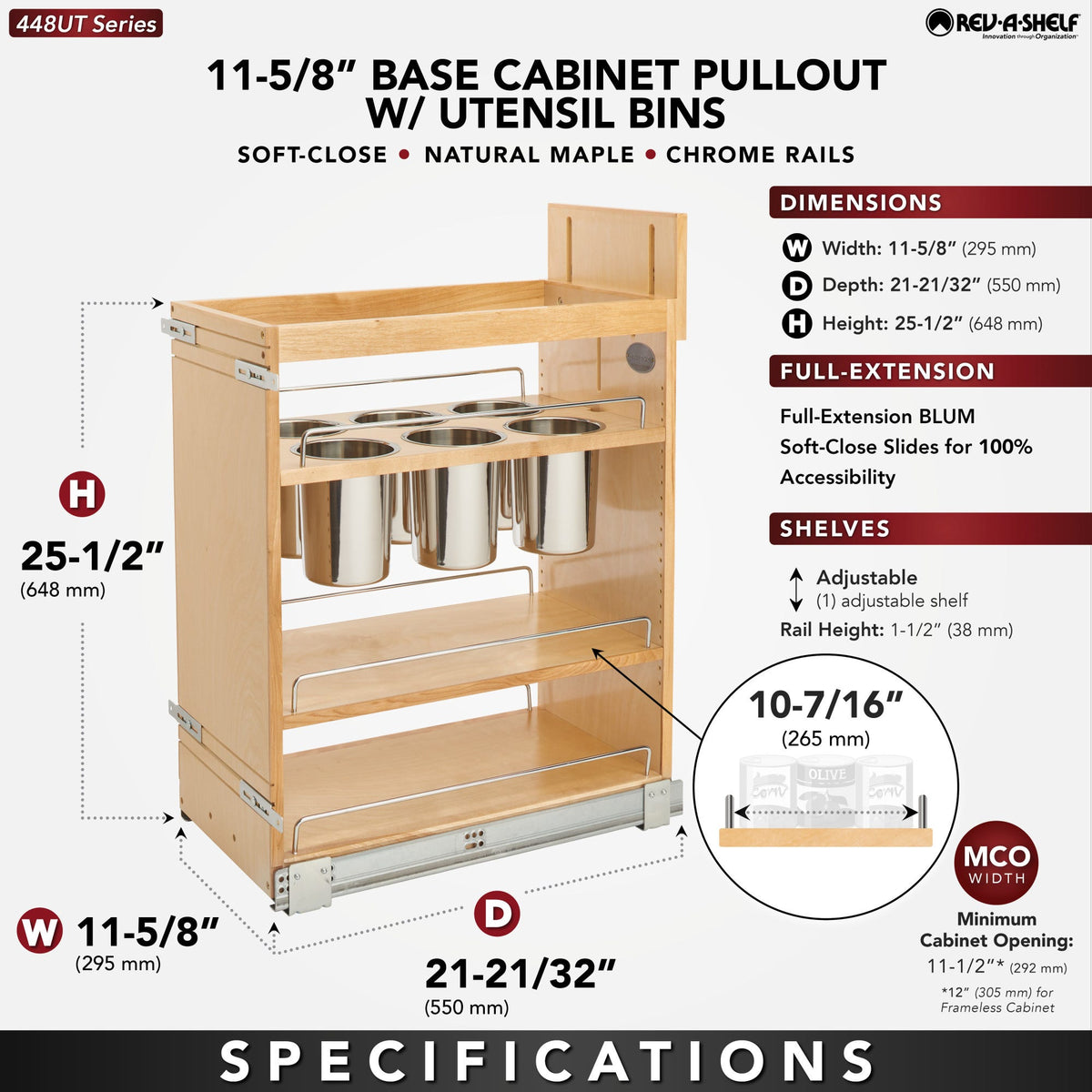Rev-A-Shelf Base Cabinet Pullout with Utensil Bins, maple