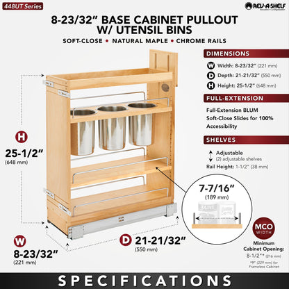 Rev-A-Shelf Base Cabinet Pullout with Utensil Bins, maple