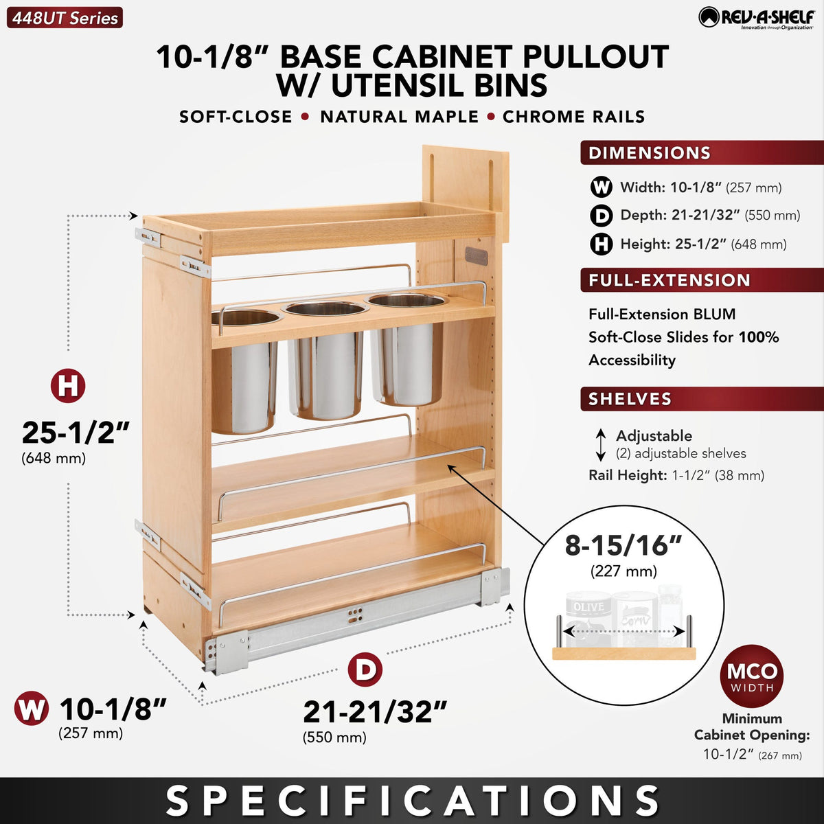 Rev-A-Shelf Base Cabinet Pullout with Utensil Bins, maple