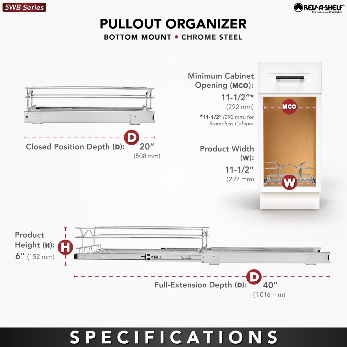 Rev-A-Shelf Chrome Wire Pullout Shelves, chrome