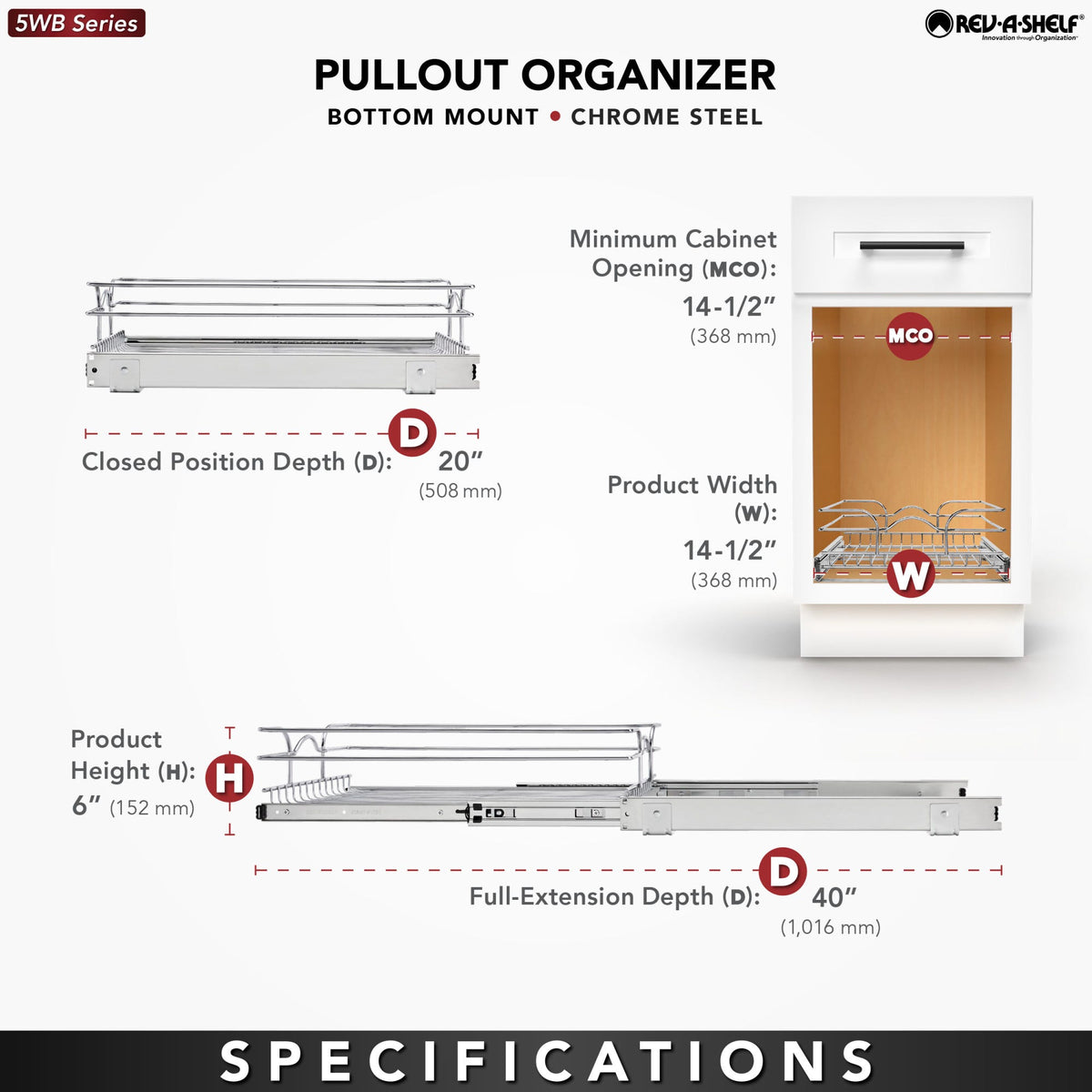 Rev-A-Shelf Chrome Wire Pullout Shelves, chrome