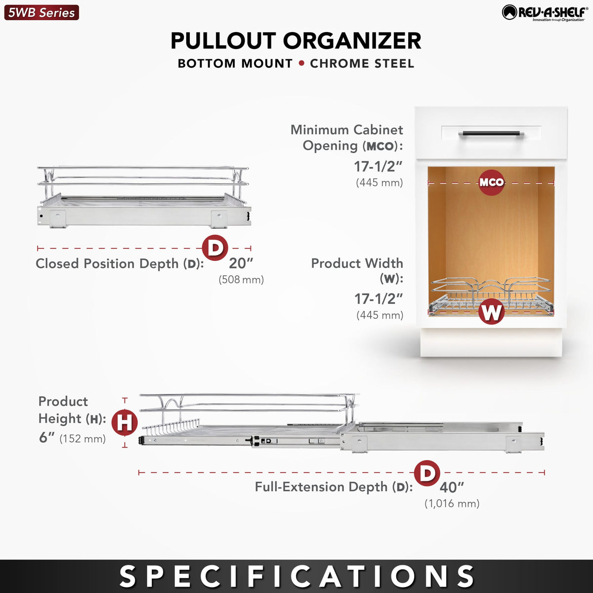 Rev-A-Shelf Chrome Wire Pullout Shelves, chrome