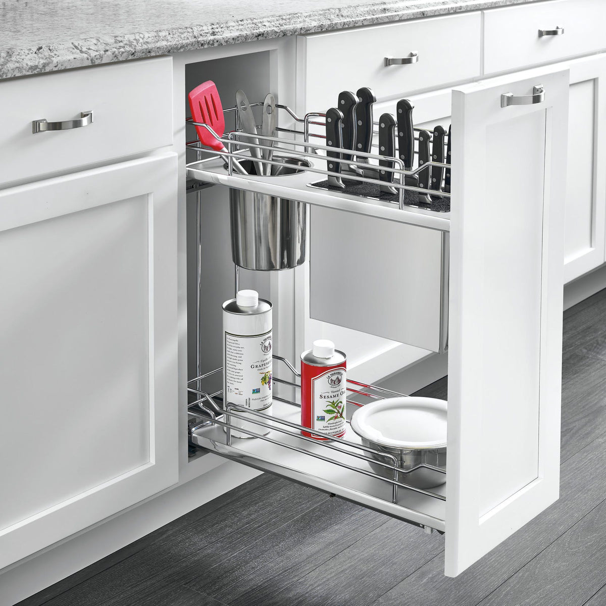 Rev-A-Shelf Contemporary Base Cabinet Pullout with Knife Block and Utensil Bin
