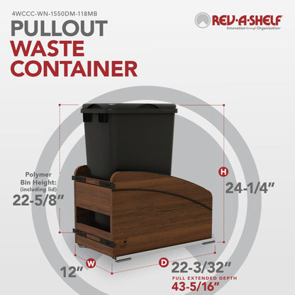 Rev-A-Shelf Craftsman Collection Solid Wood Bottom Mount Pullout Waste Container with BLUM Soft-Close, walnut