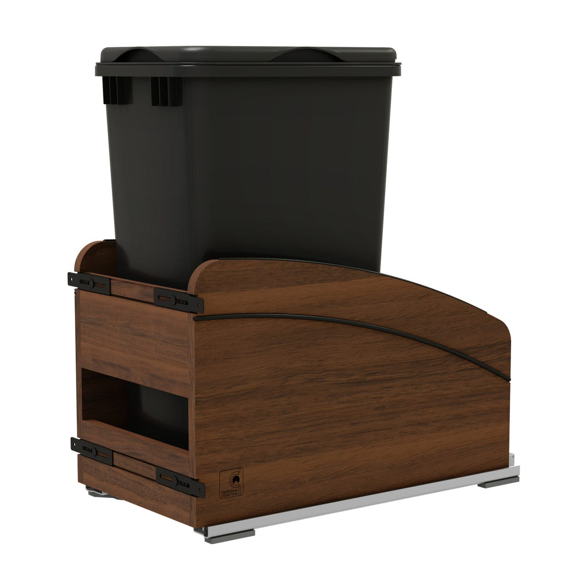 Rev-A-Shelf Craftsman Collection Solid Wood Bottom Mount Pullout Waste Container with BLUM Soft-Close, Walnut, 15"