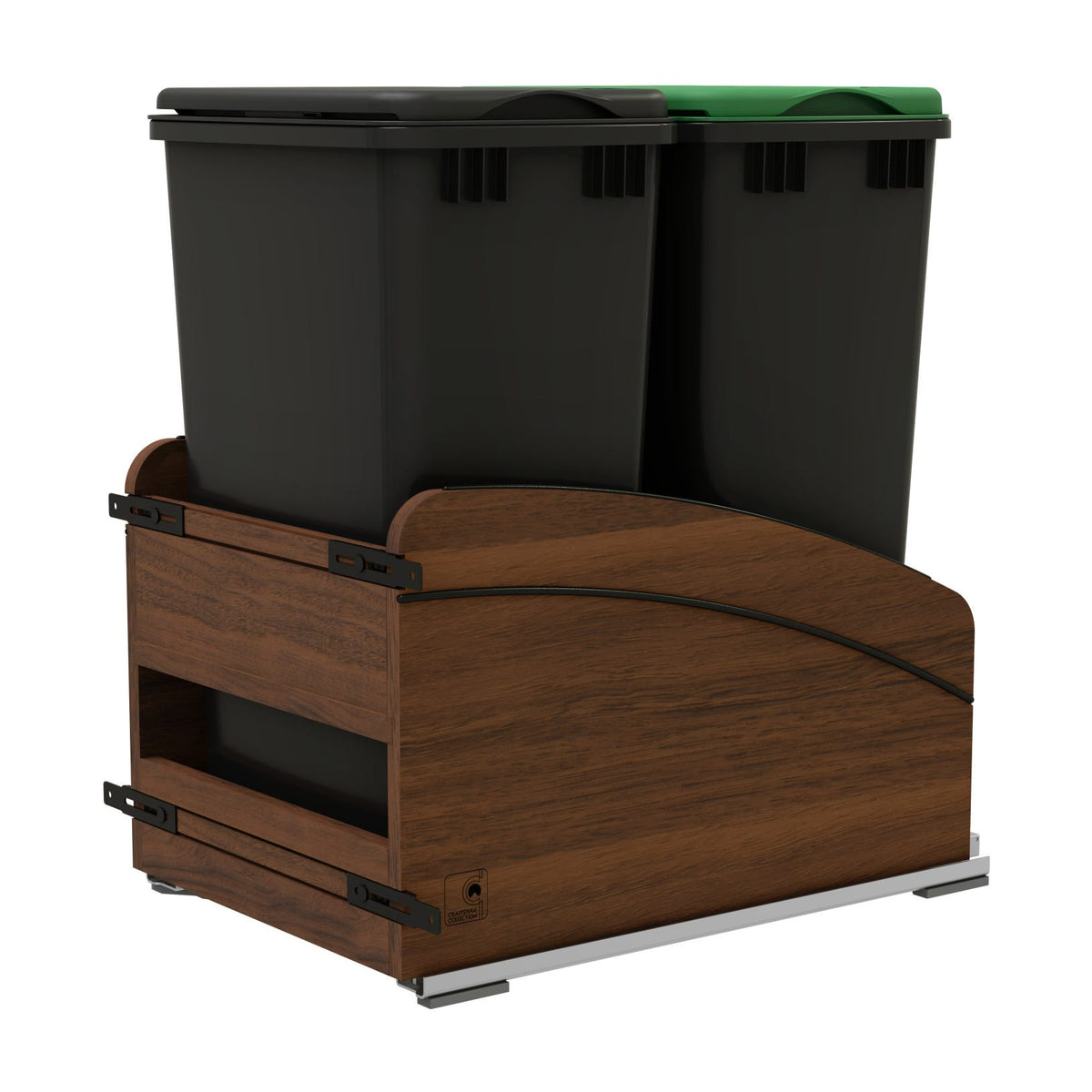 Rev-A-Shelf Craftsman Collection Solid Wood Bottom Mount Pullout Waste Container with BLUM Soft-Close, Walnut, 18"