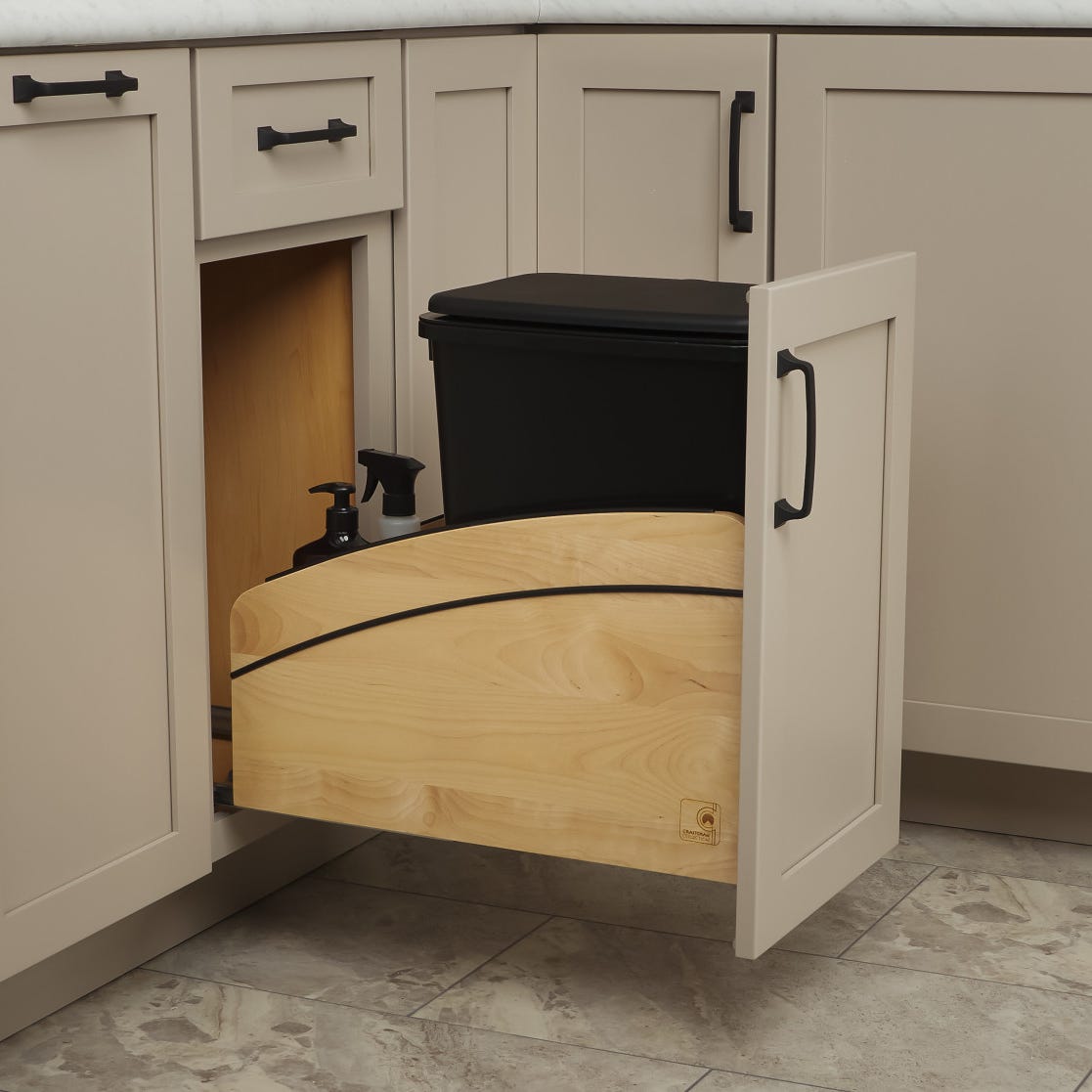 Rev-A-Shelf Craftsman Collection Solid Wood Bottom Mount Pullout Waste Container with BLUM Soft-Close