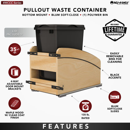 Rev-A-Shelf Craftsman Collection Solid Wood Bottom Mount Pullout Waste Container with BLUM Soft-Close