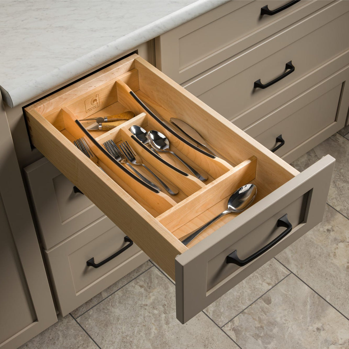 Rev-A-Shelf Craftsman Collection Solid Wood Cutlery Drawer Insert with Black Accents