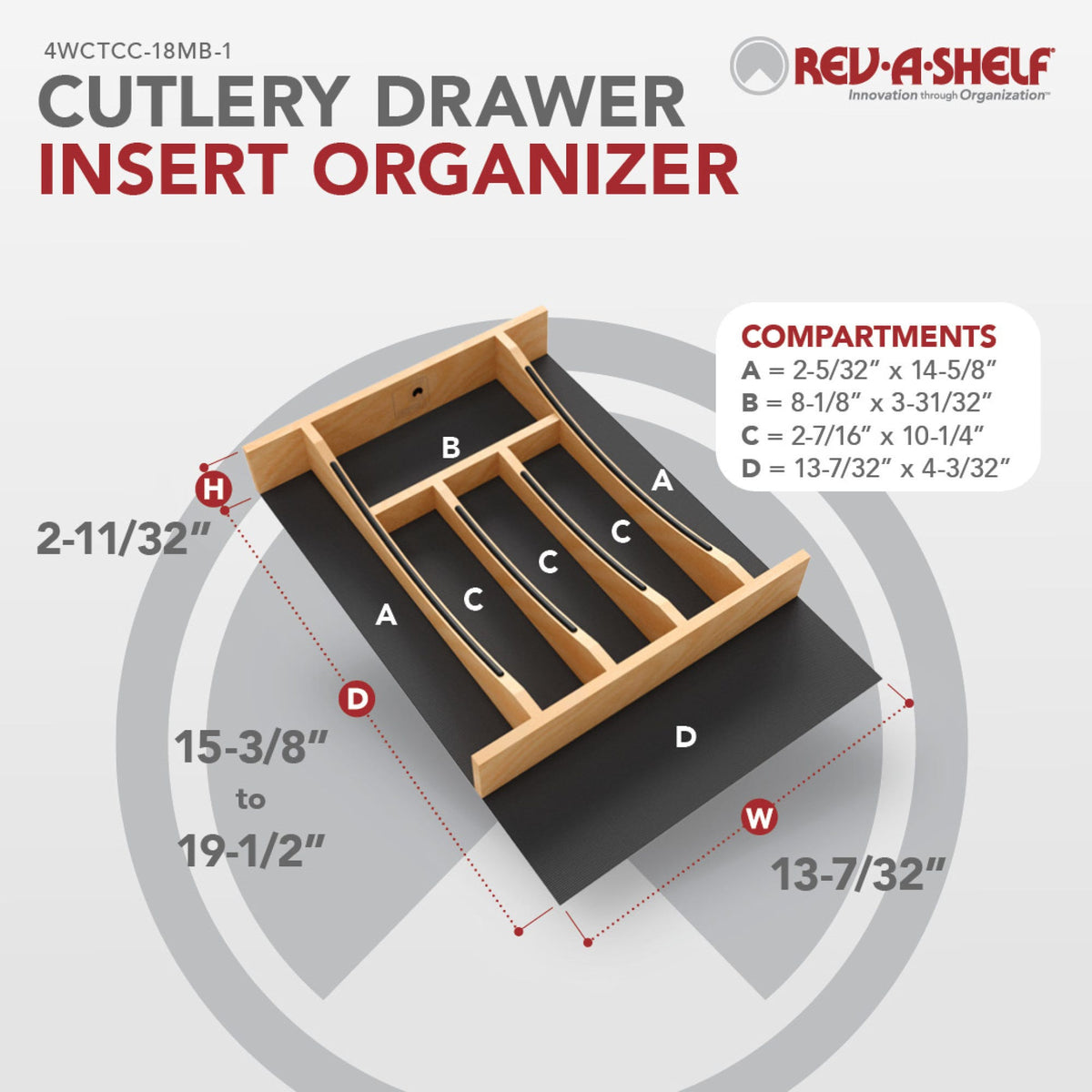 Rev-A-Shelf Craftsman Collection Solid Wood Cutlery Drawer Insert with Black Accents, maple