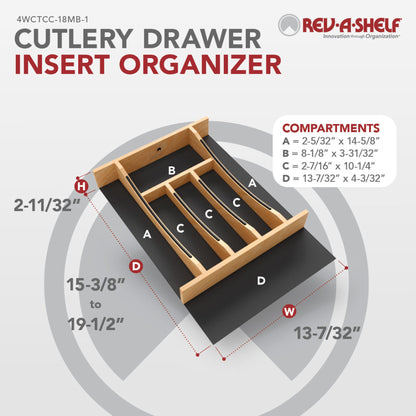 Rev-A-Shelf Craftsman Collection Solid Wood Cutlery Drawer Insert with Black Accents, maple