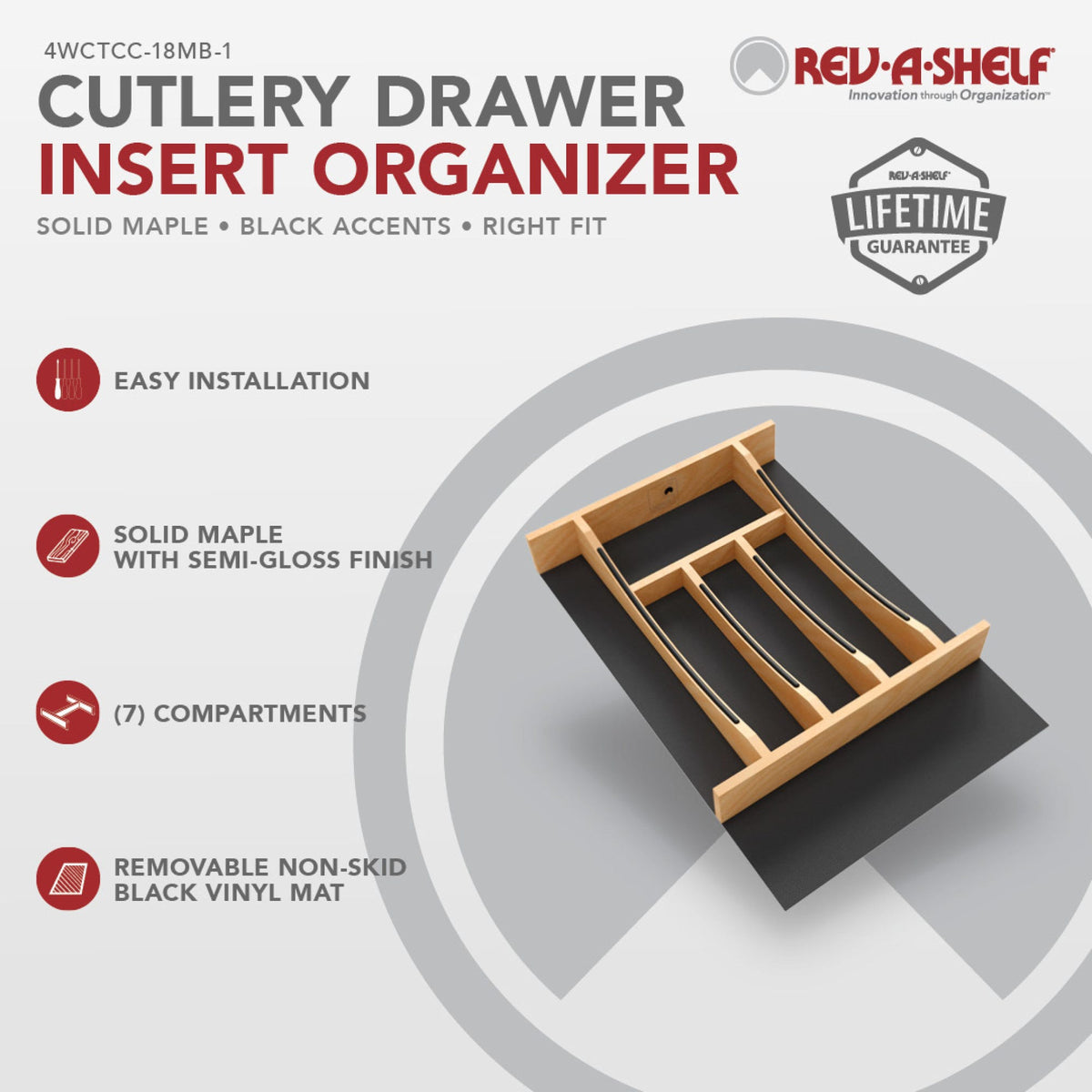 Rev-A-Shelf Craftsman Collection Solid Wood Cutlery Drawer Insert with Black Accents, maple