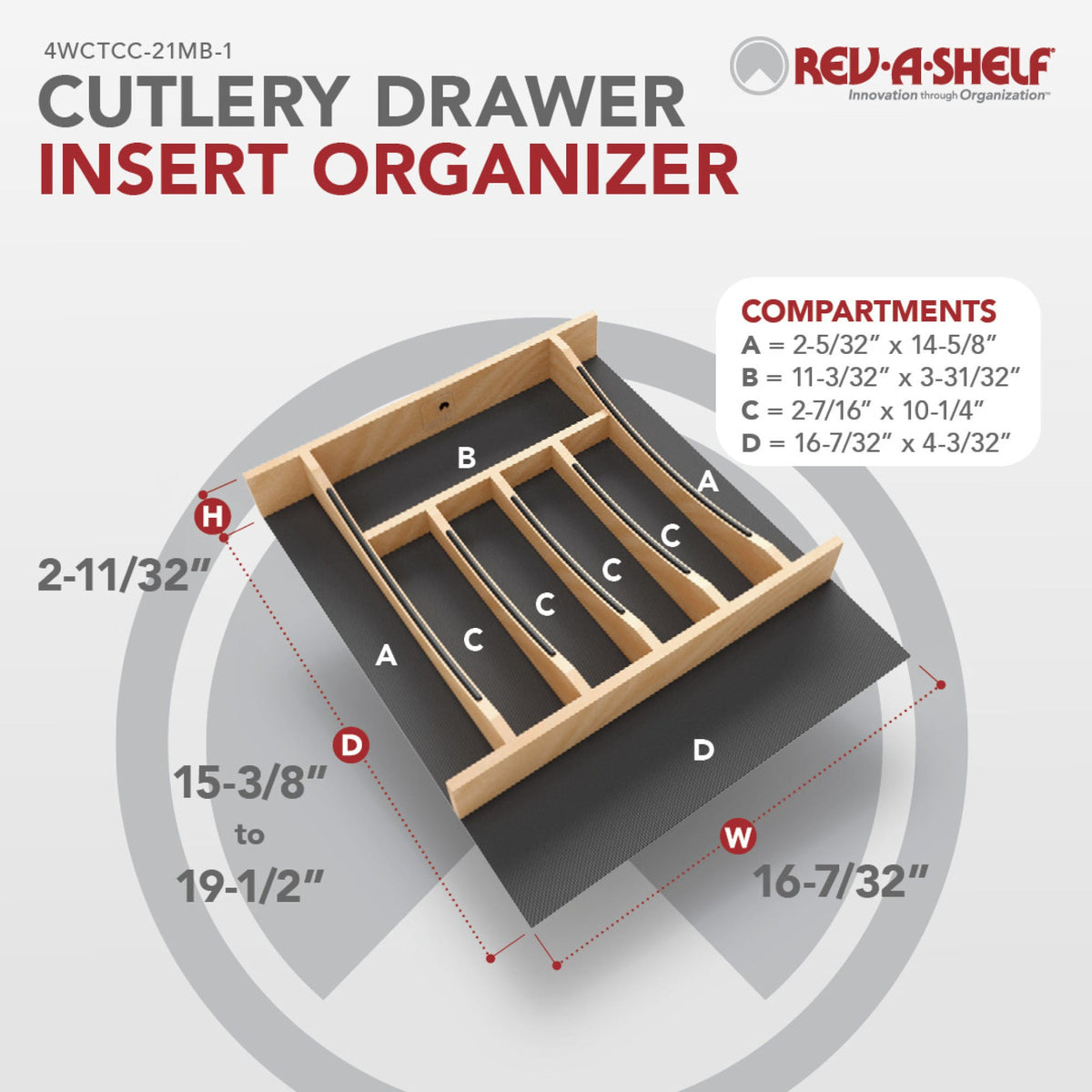 Rev-A-Shelf Craftsman Collection Solid Wood Cutlery Drawer Insert with Black Accents, maple