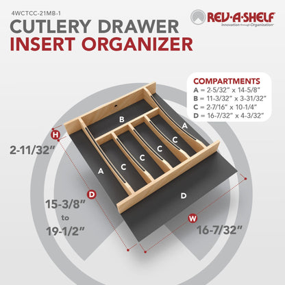 Rev-A-Shelf Craftsman Collection Solid Wood Cutlery Drawer Insert with Black Accents, maple