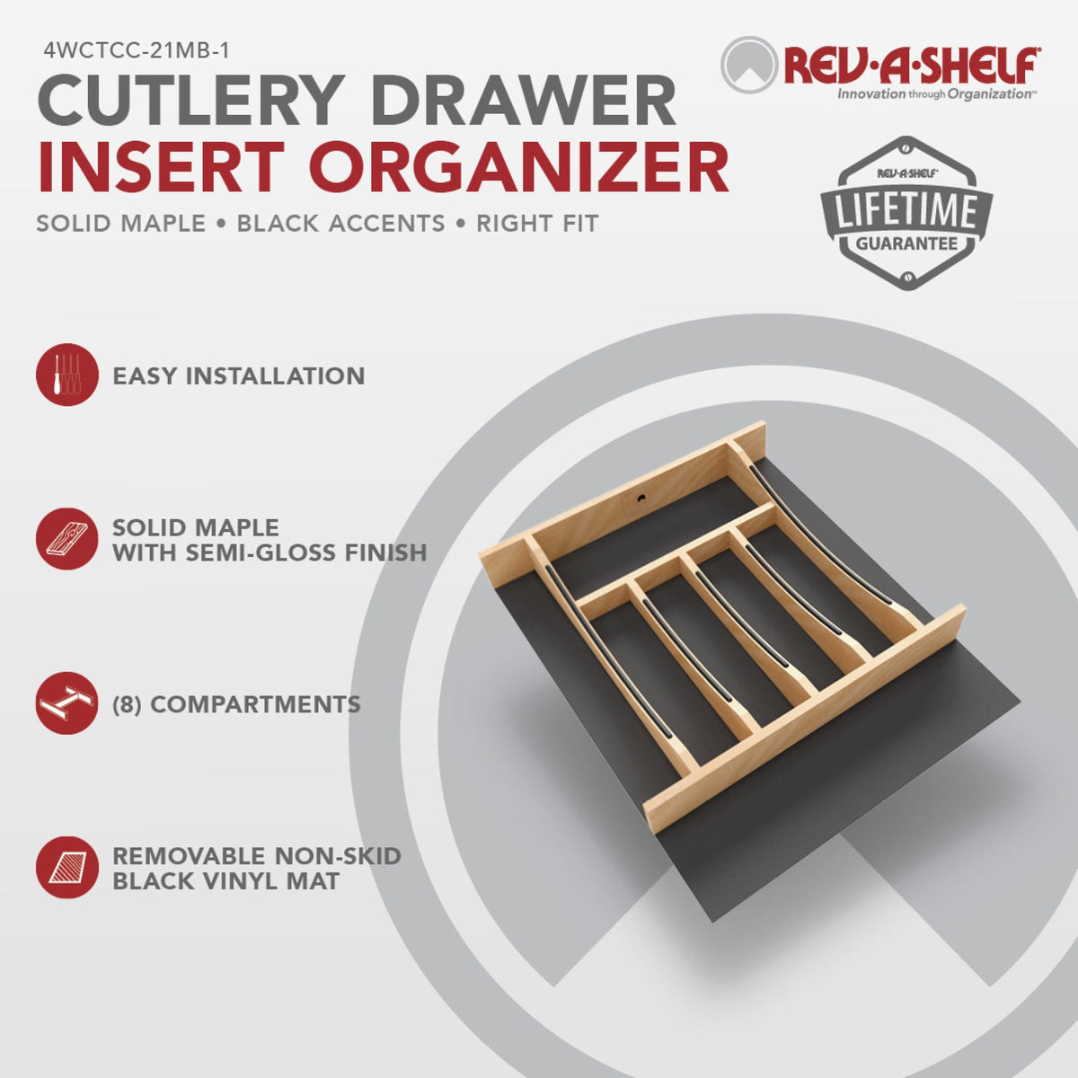 Rev-A-Shelf Craftsman Collection Solid Wood Cutlery Drawer Insert with Black Accents, maple