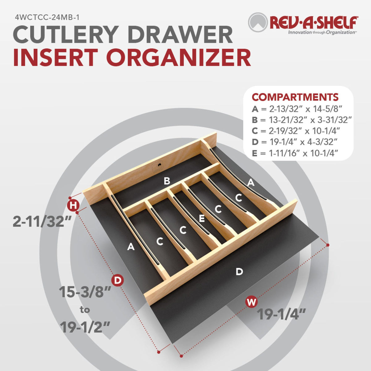 Rev-A-Shelf Craftsman Collection Solid Wood Cutlery Drawer Insert with Black Accents, maple