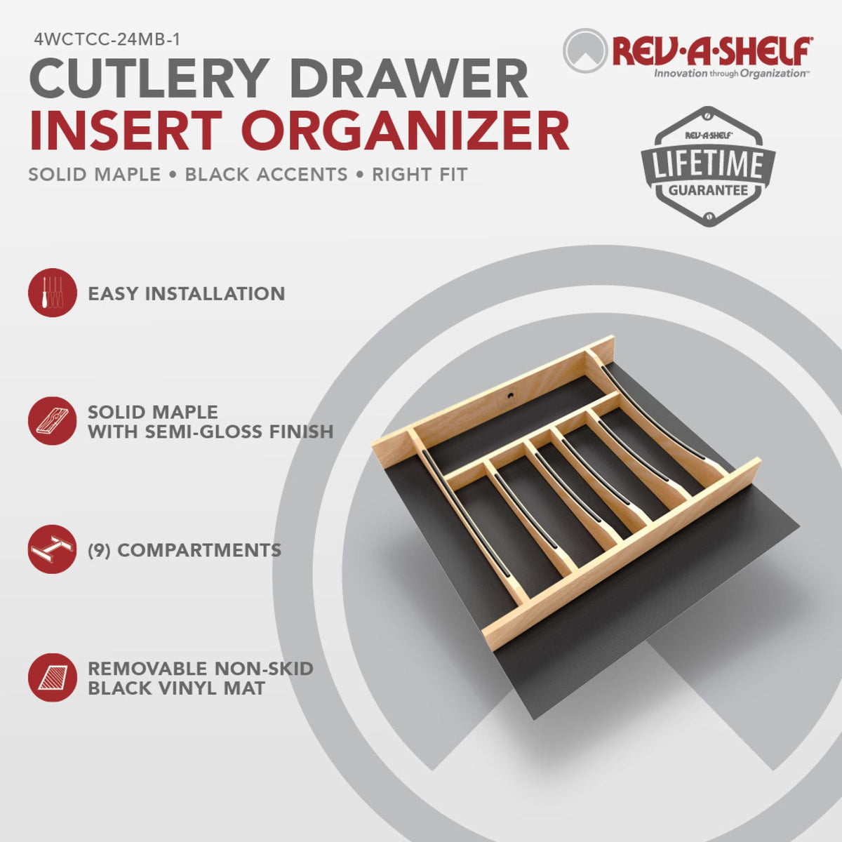 Rev-A-Shelf Craftsman Collection Solid Wood Cutlery Drawer Insert with Black Accents, maple