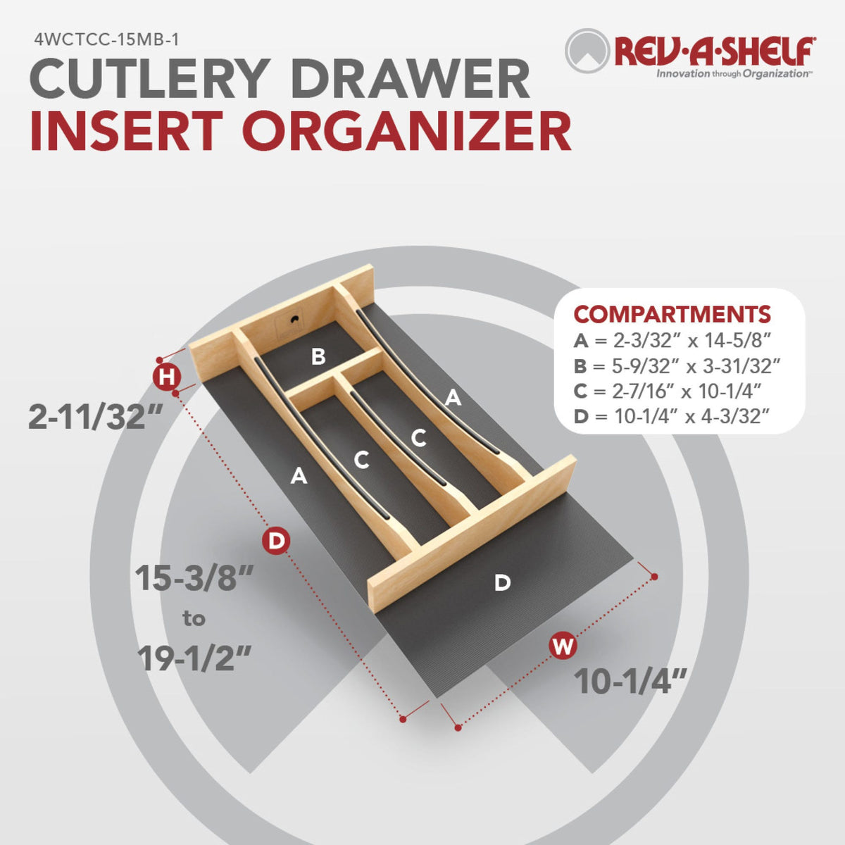 Rev-A-Shelf Craftsman Collection Solid Wood Cutlery Drawer Insert with Black Accents
