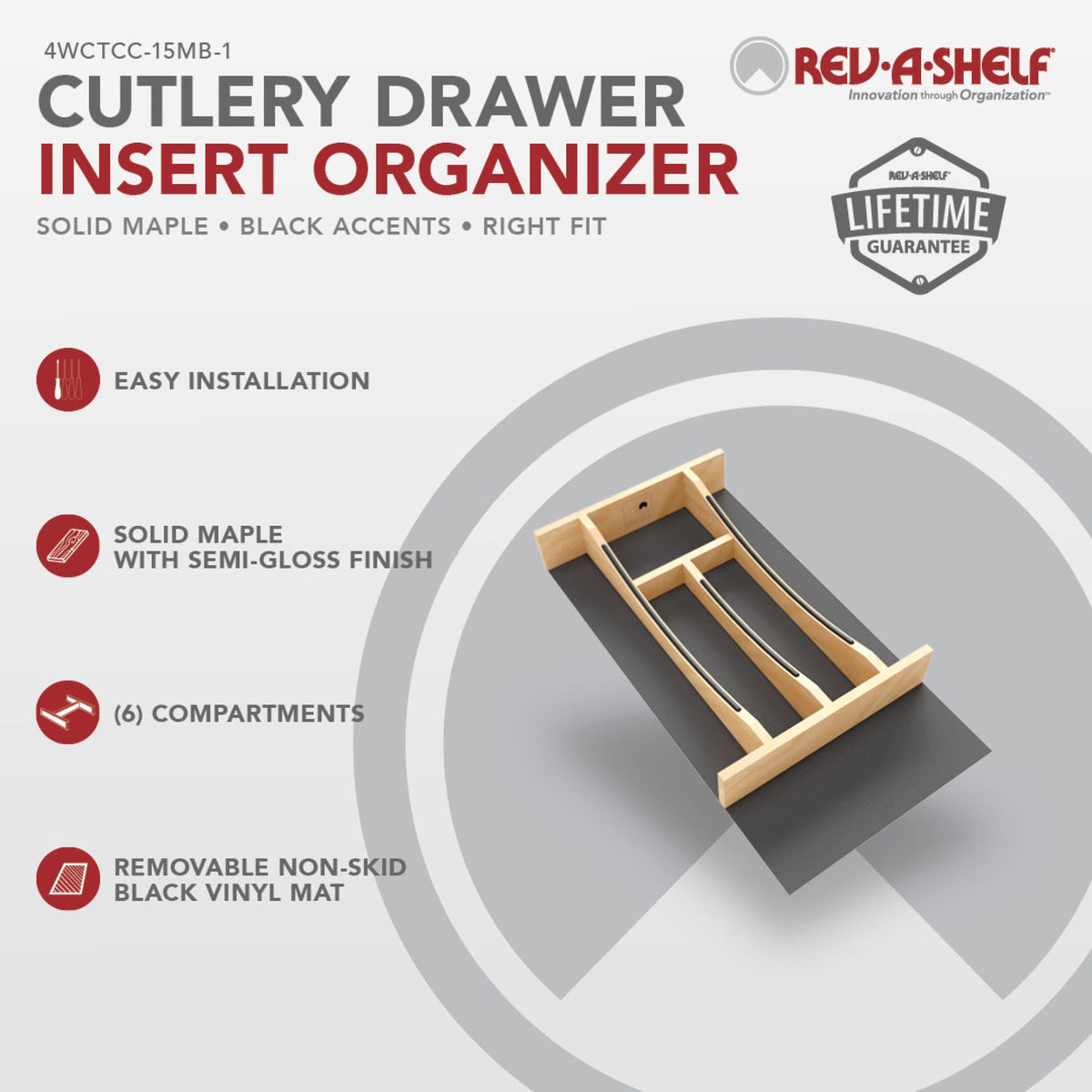 Rev-A-Shelf Craftsman Collection Solid Wood Cutlery Drawer Insert with Black Accents