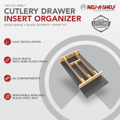 Rev-A-Shelf Craftsman Collection Solid Wood Cutlery Drawer Insert with Black Accents