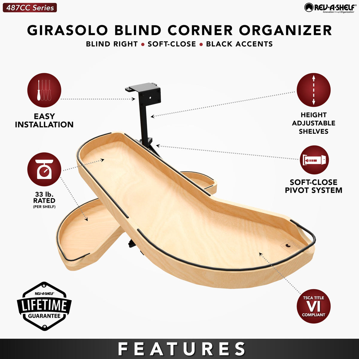 Rev-A-Shelf Craftsman Collection Solid Wood Girasolo with Soft-Close for Blind Corner Cabinets