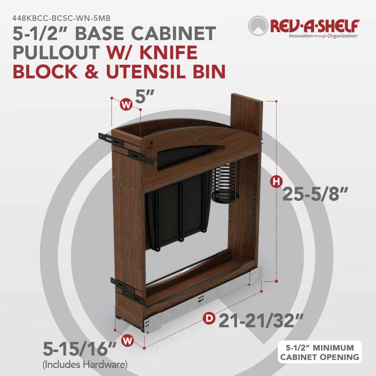 Rev-A-Shelf Craftsman Collection Solid Wood Knife Block Pullout Organizer with BLUM Soft-Close, walnut