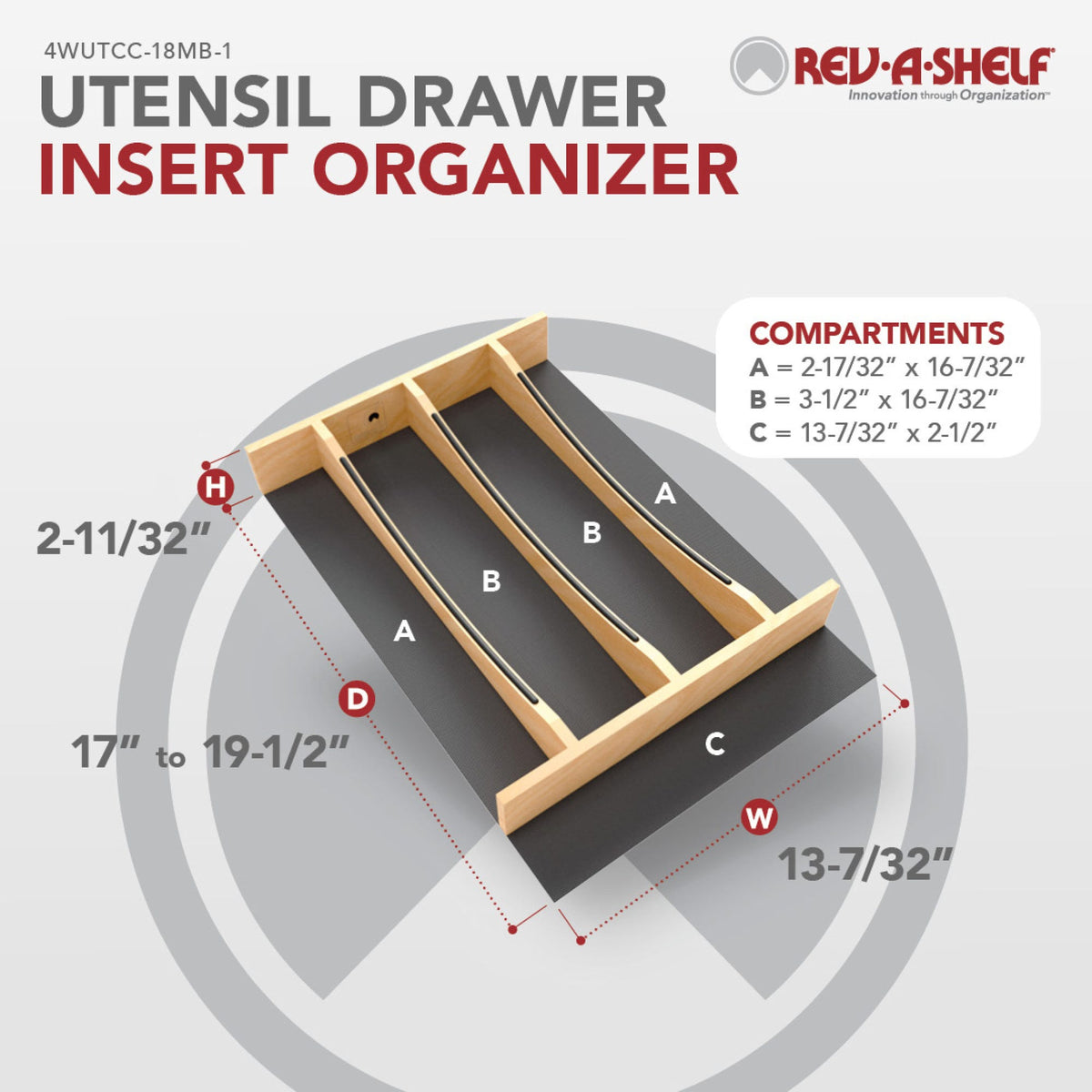 Rev-A-Shelf Craftsman Collection Solid Wood Utensil Drawer Insert with Black Accents, maple