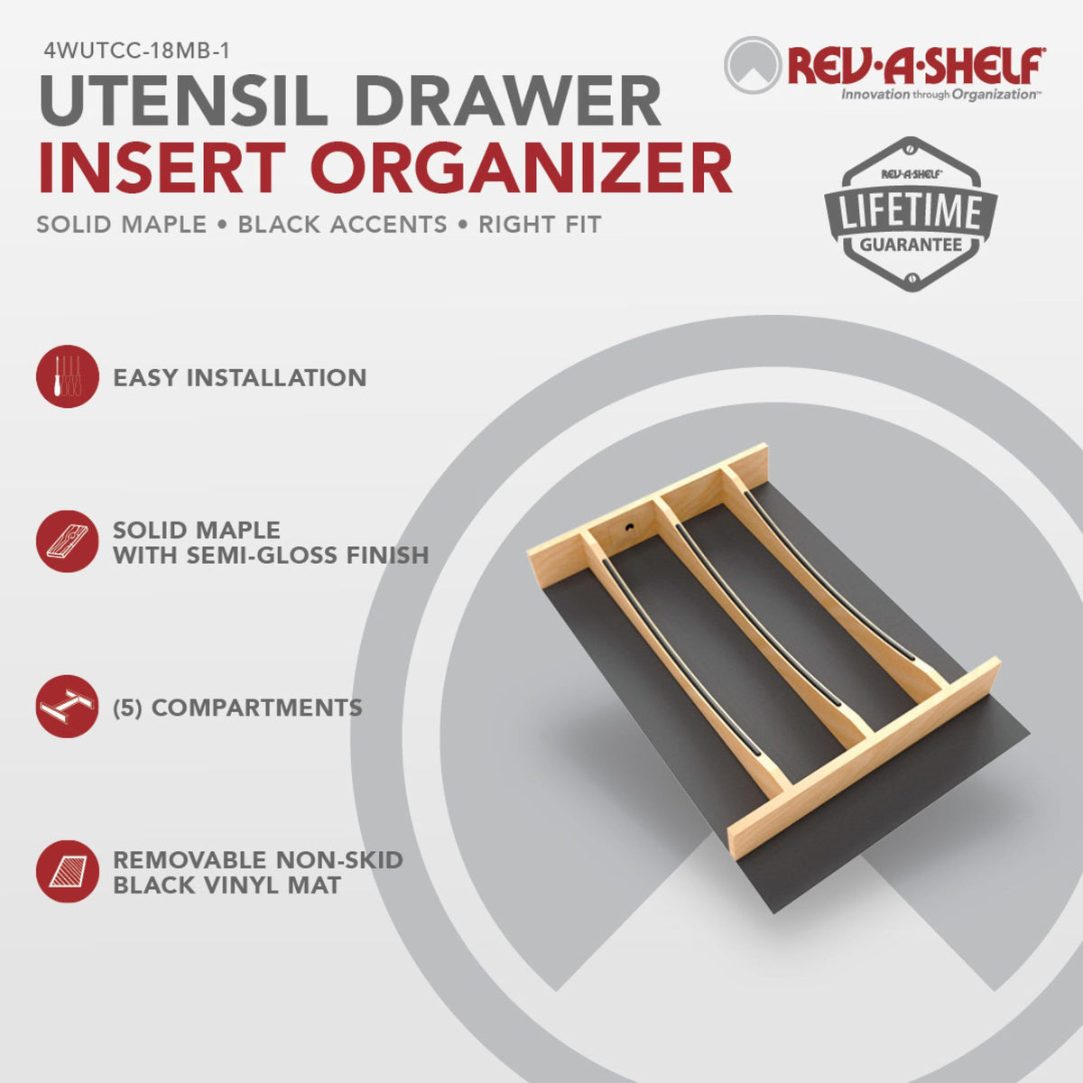 Rev-A-Shelf Craftsman Collection Solid Wood Utensil Drawer Insert with Black Accents, maple