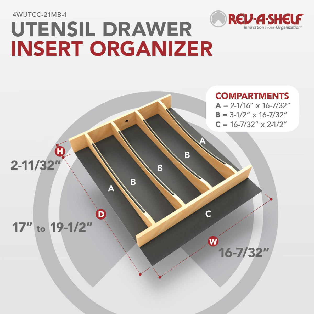 Rev-A-Shelf Craftsman Collection Solid Wood Utensil Drawer Insert with Black Accents, maple