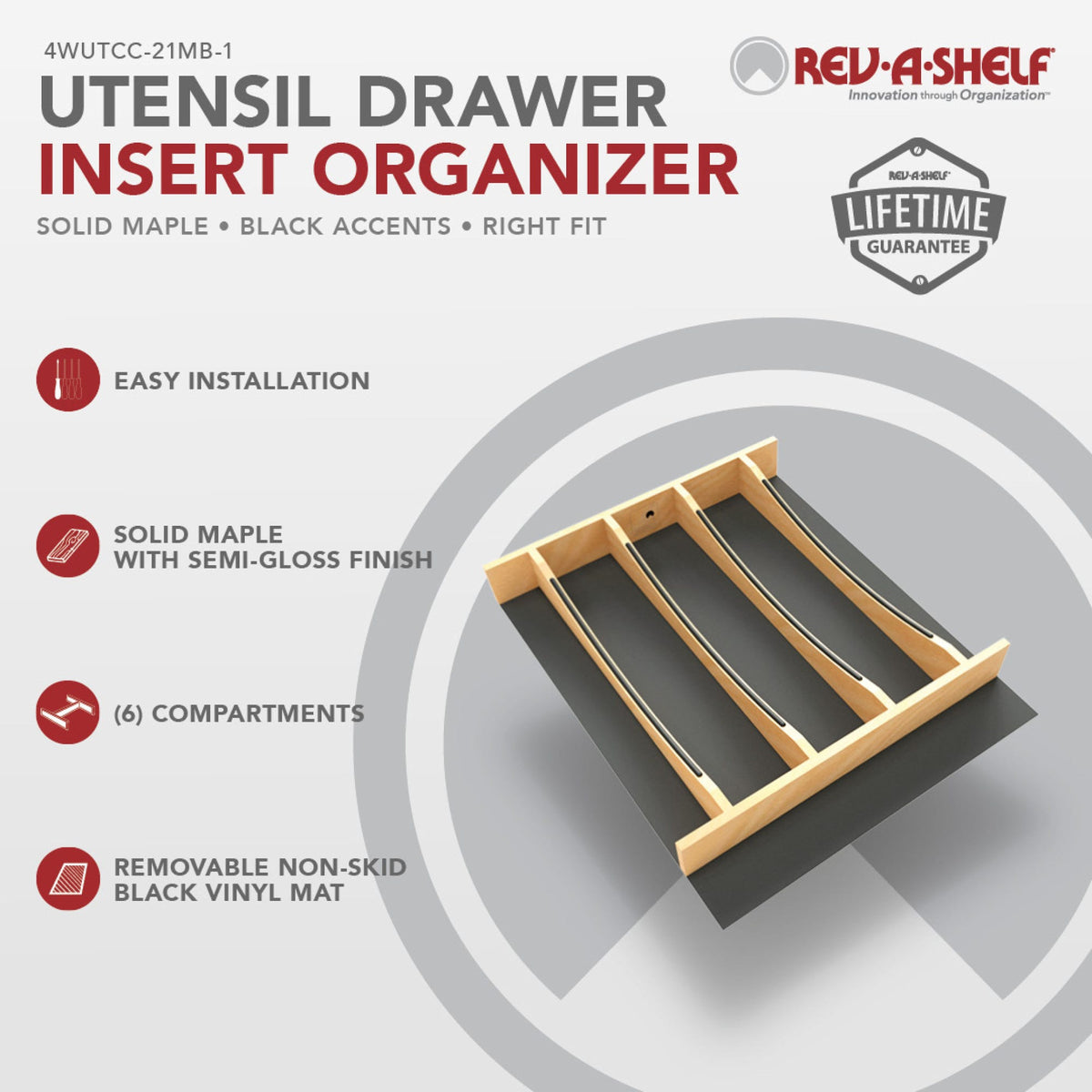 Rev-A-Shelf Craftsman Collection Solid Wood Utensil Drawer Insert with Black Accents, maple