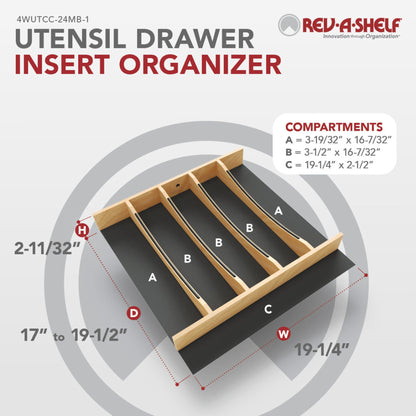 Rev-A-Shelf Craftsman Collection Solid Wood Utensil Drawer Insert with Black Accents, maple