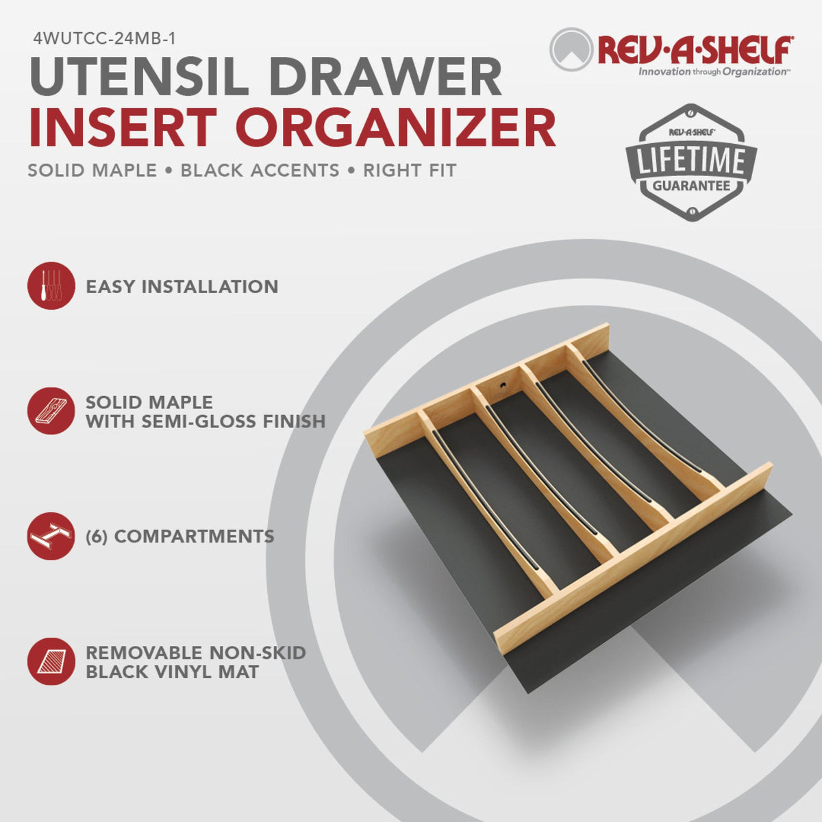 Rev-A-Shelf Craftsman Collection Solid Wood Utensil Drawer Insert with Black Accents, maple