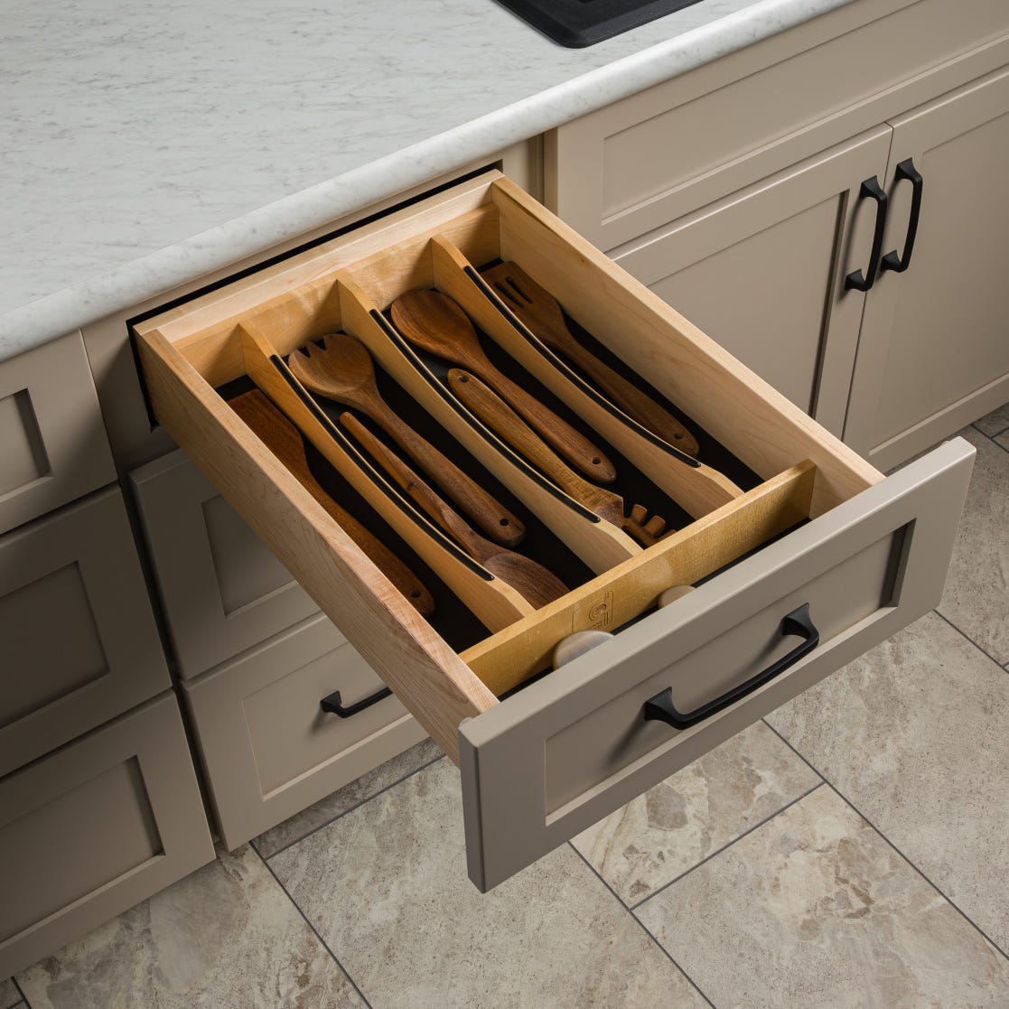 Rev-A-Shelf Craftsman Collection Solid Wood Utensil Drawer Insert with Black Accents