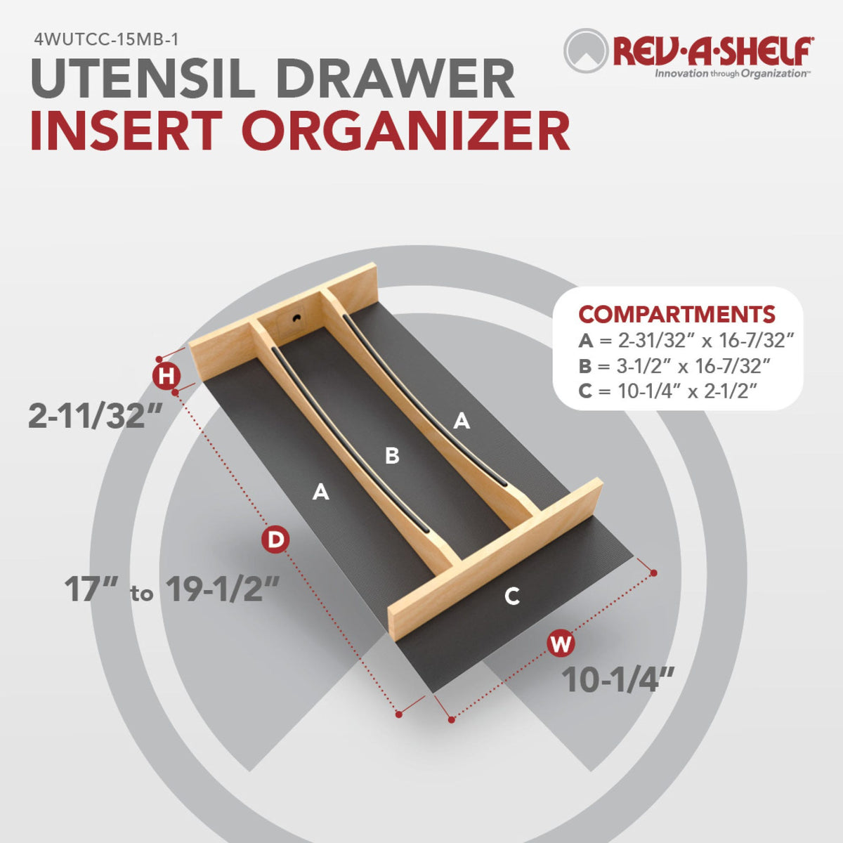 Rev-A-Shelf Craftsman Collection Solid Wood Utensil Drawer Insert with Black Accents