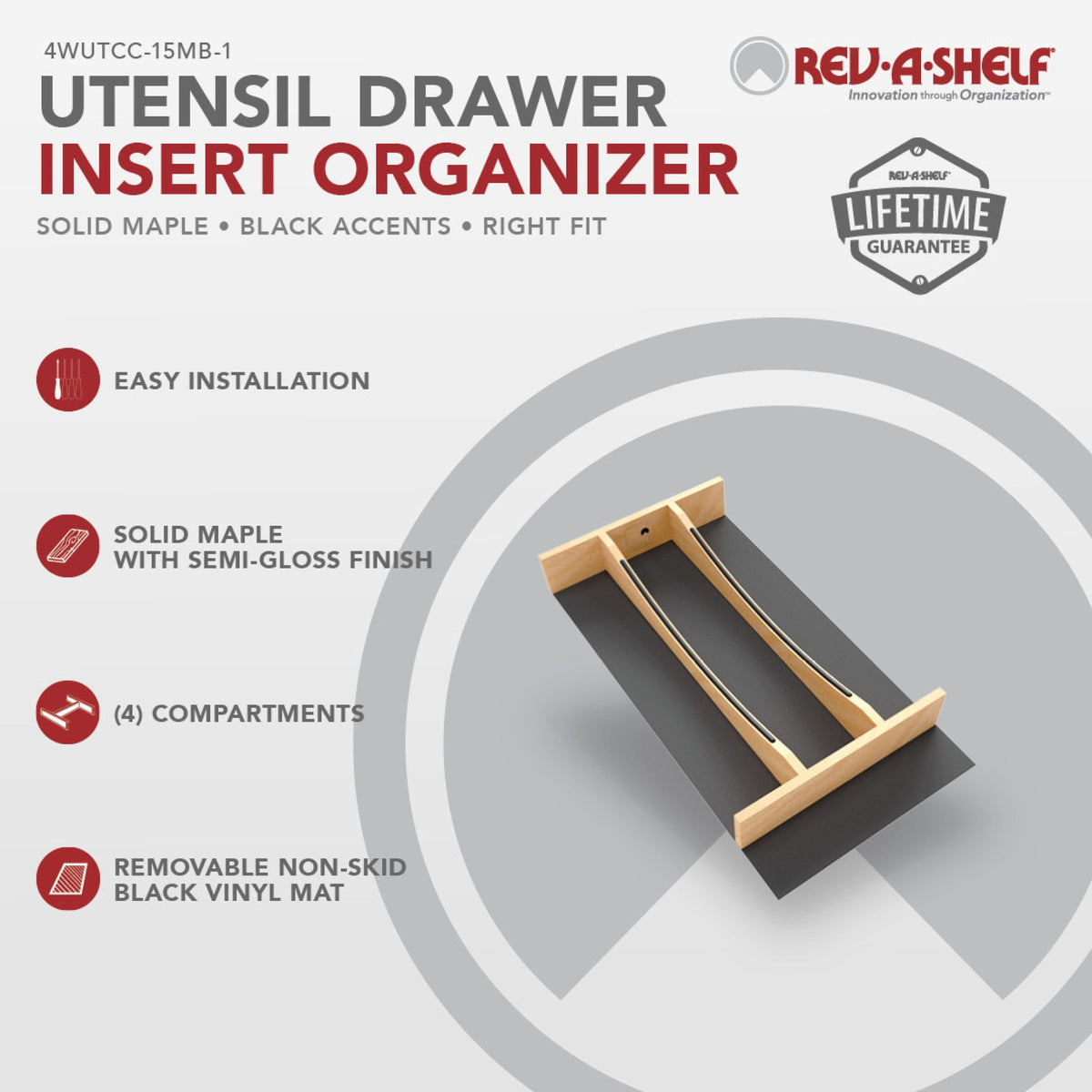 Rev-A-Shelf Craftsman Collection Solid Wood Utensil Drawer Insert with Black Accents