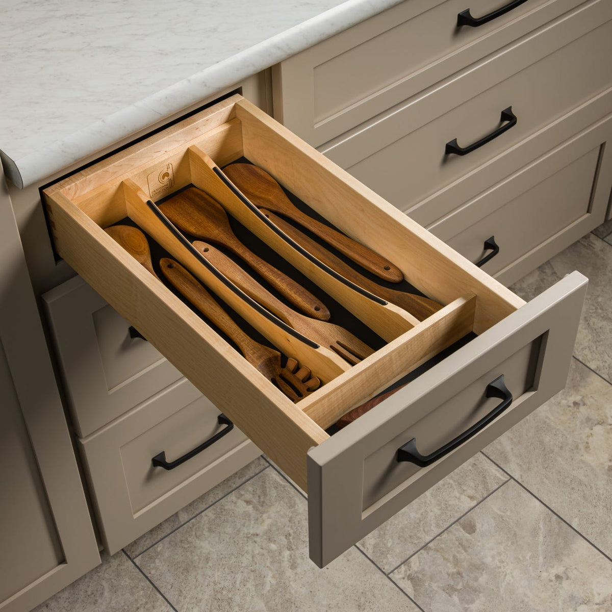 Rev-A-Shelf Craftsman Collection Solid Wood Utensil Drawer Insert with Black Accents