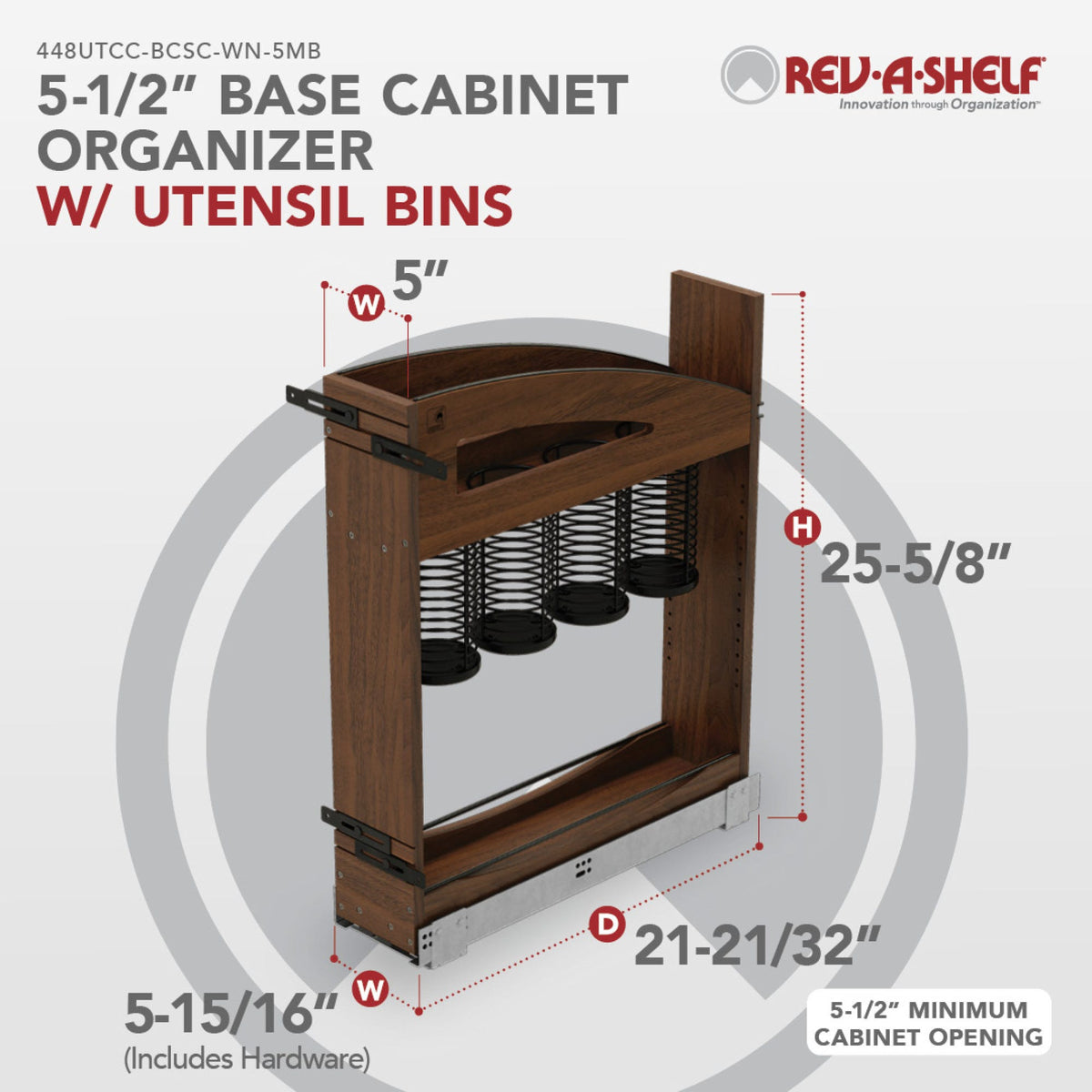 Rev-A-Shelf Craftsman Collection Solid Wood Utensil Pullout Organizer with BLUM Soft-Close, walnut